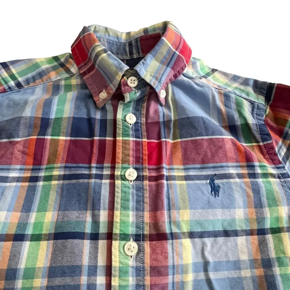 Ralph Lauren Boys Plaid Button-Down Cotton Shirt Size 8 Classic Preppy
